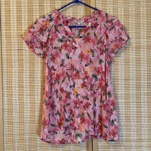 Nanette Lepore Womens M Top Pink Floral Flutter Sleeve Fairycore Boho Feminine